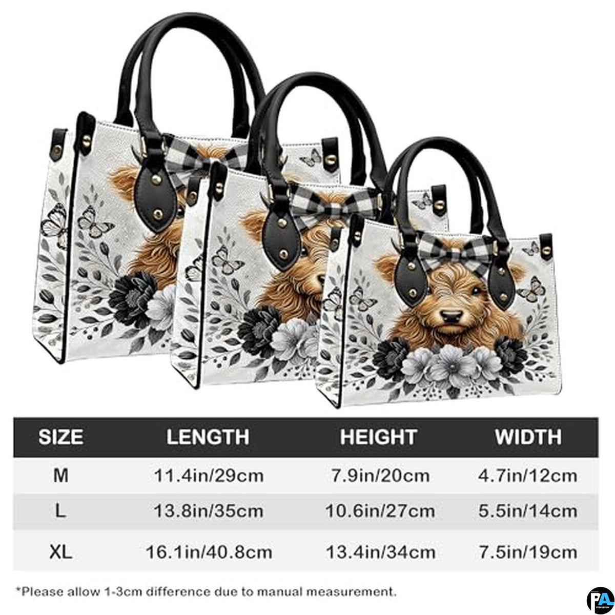 Highland Cow Leather Handbag Custom Cow Purse for Women Country Farm PU Leather Tote Gifts for Farmers Girls Mom Gift