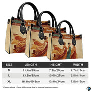 Size comparison chart detailing medium, large, and extra-large options of the handbag.