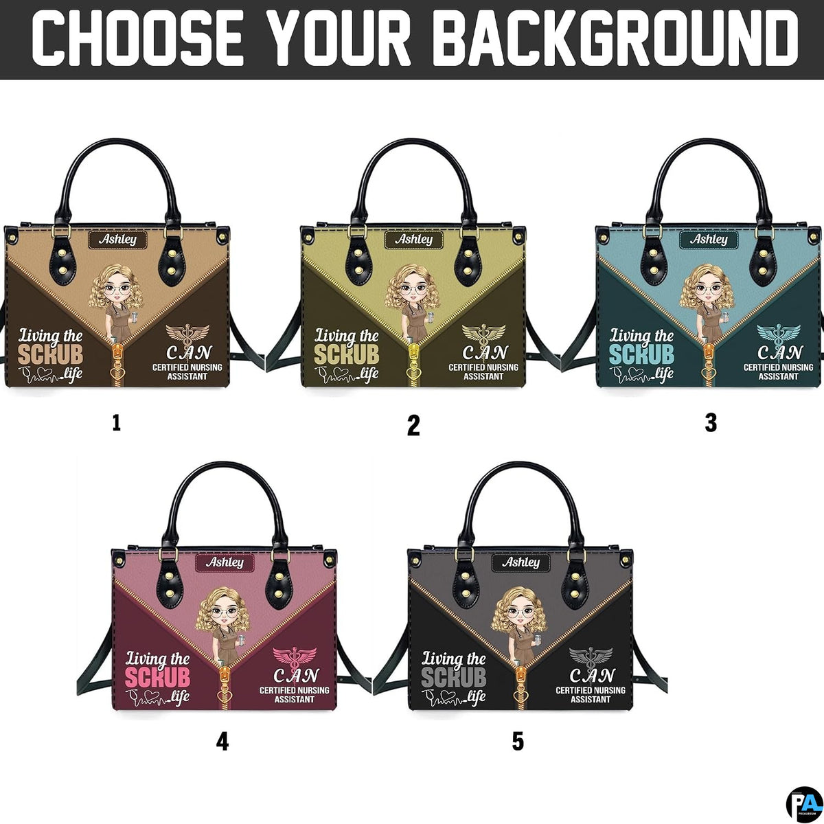 Five background color options displayed in numbered grid layout.