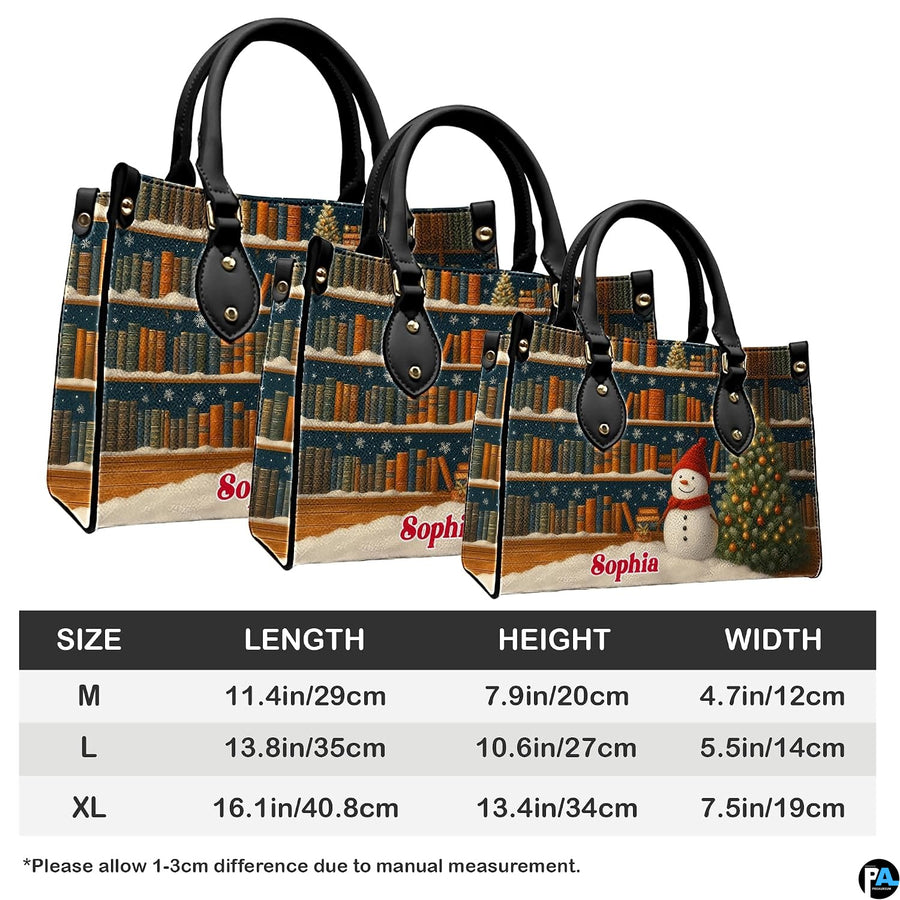 Size comparison diagram showcasing medium, large, and extra-large holiday handbag dimensions