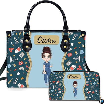 Nurse cartoon art presentation featuring chibi clinician illustration and matching accessory graphic.