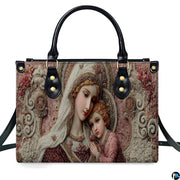 Lifestyle perspective highlighting shoulder carry of the sacred handbag with crossbody strap.