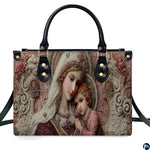 Lifestyle perspective highlighting shoulder carry of the sacred handbag with crossbody strap.