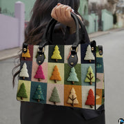 Outdoor lifestyle view displaying colorful evergreen tree squares pattern.