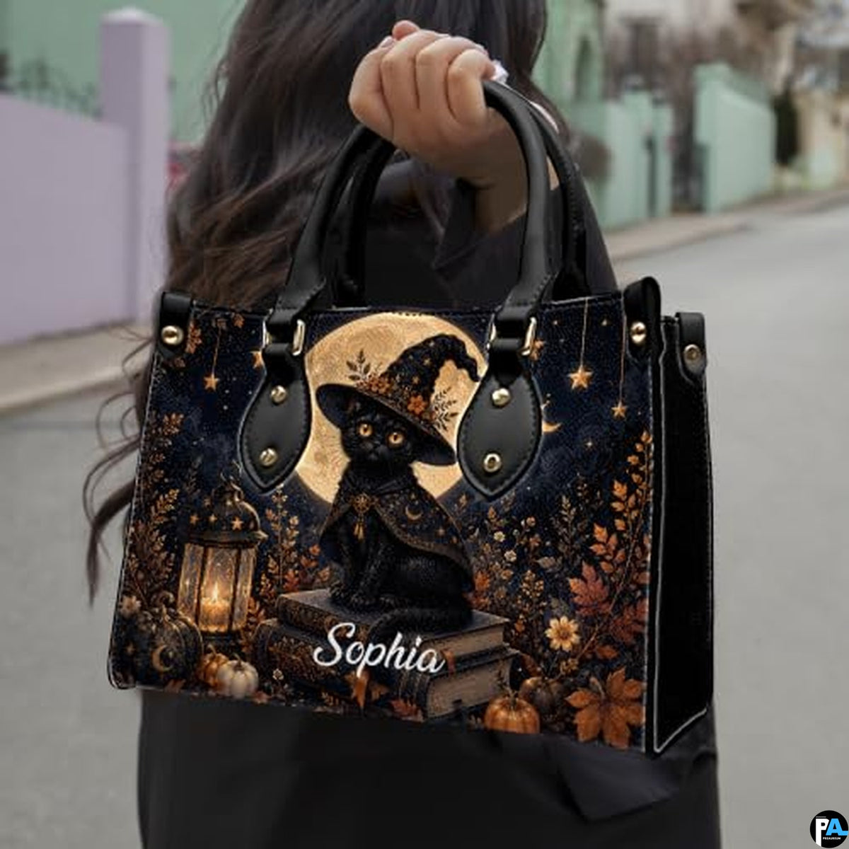 Black Cat Leather Bag – Vintage Cat Art Handbag, Stylish Animal-Themed Purse, Unique Gift for Cat Lovers