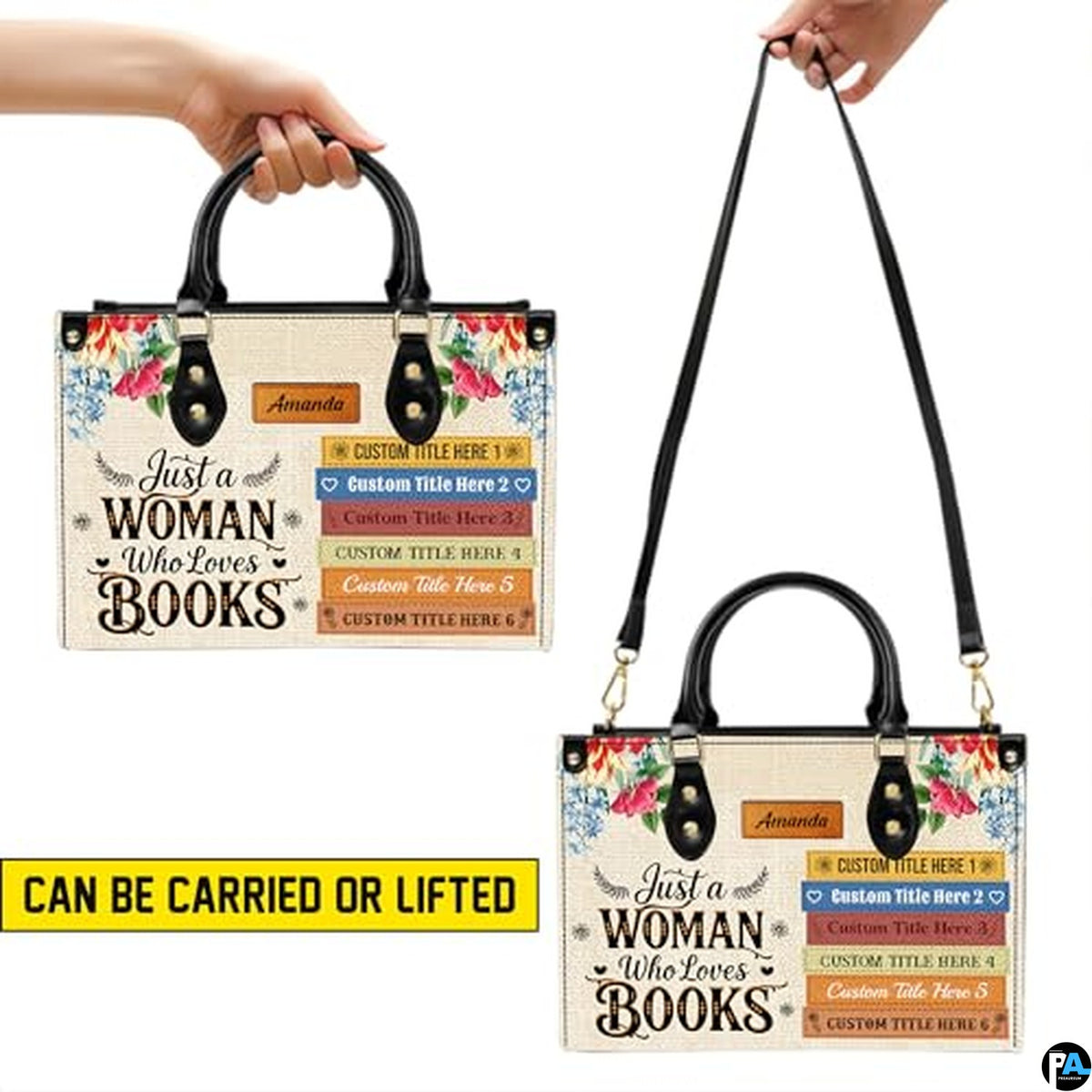 Personalized Flower literary floral Handbag for Book Lovers