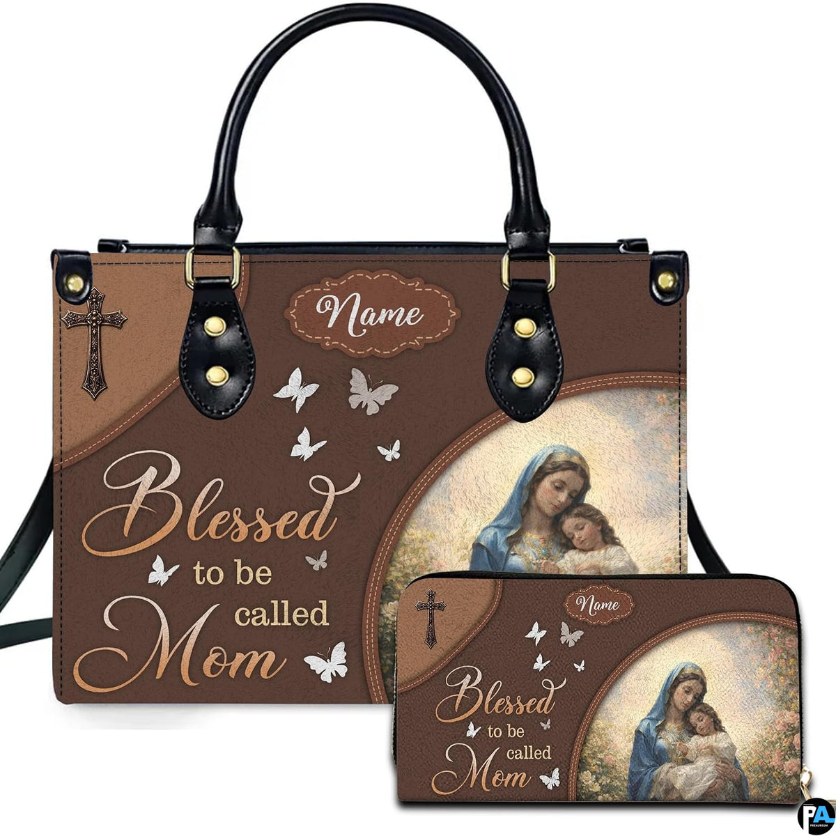 Personalized Leather Tote Bag and Purse for Mom Grandma, Custom Name Tote Bag, Birthday Gift for Mother, Grandma Gift Idea