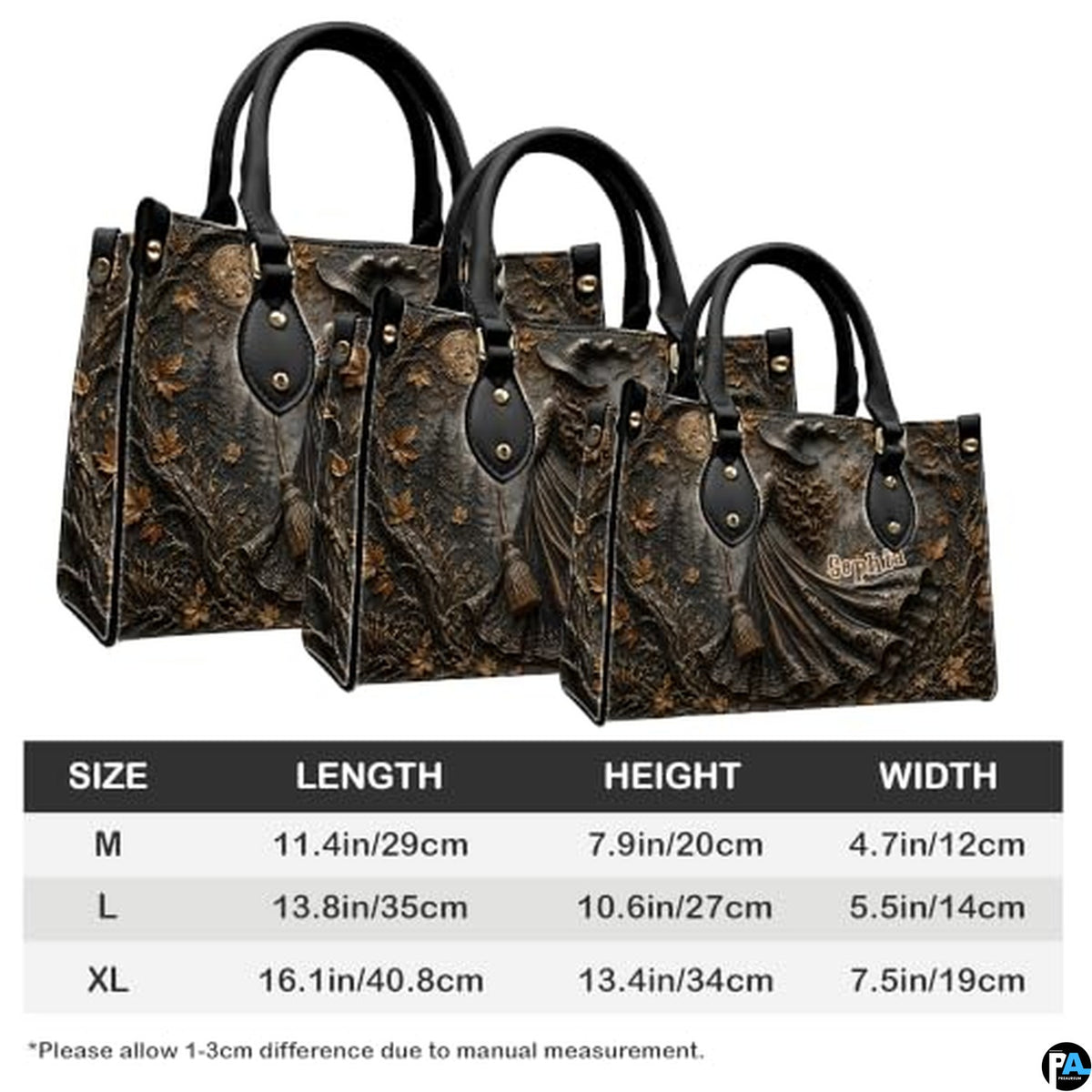 Personalized Witch Handbag with Purse, Custom Name Gothic Leather Bag Set for Women, Halloween Shoulder Bag, Witch Gift