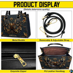 Detailed four-panel overview showing close-up aesthetic accents of antique gold butterfly handbag