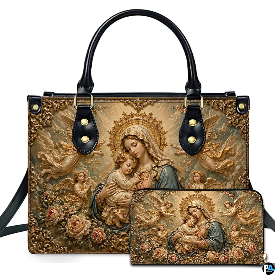 Madonna and Child with angels baroque artwork on coordinated handbag and wallet set