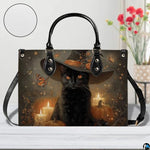 Black Cat Leather Bag – Vintage Cat Art Handbag, Stylish Animal-Themed Purse, Unique Gift for Cat Lovers