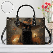 Black Cat Leather Bag – Vintage Cat Art Handbag, Stylish Animal-Themed Purse, Unique Gift for Cat Lovers