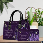 Side profile view illustrating seam finish and deep violet print