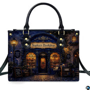 Matching zippered wallet showcasing coordinated evening shopfront and streetlamp illustration.