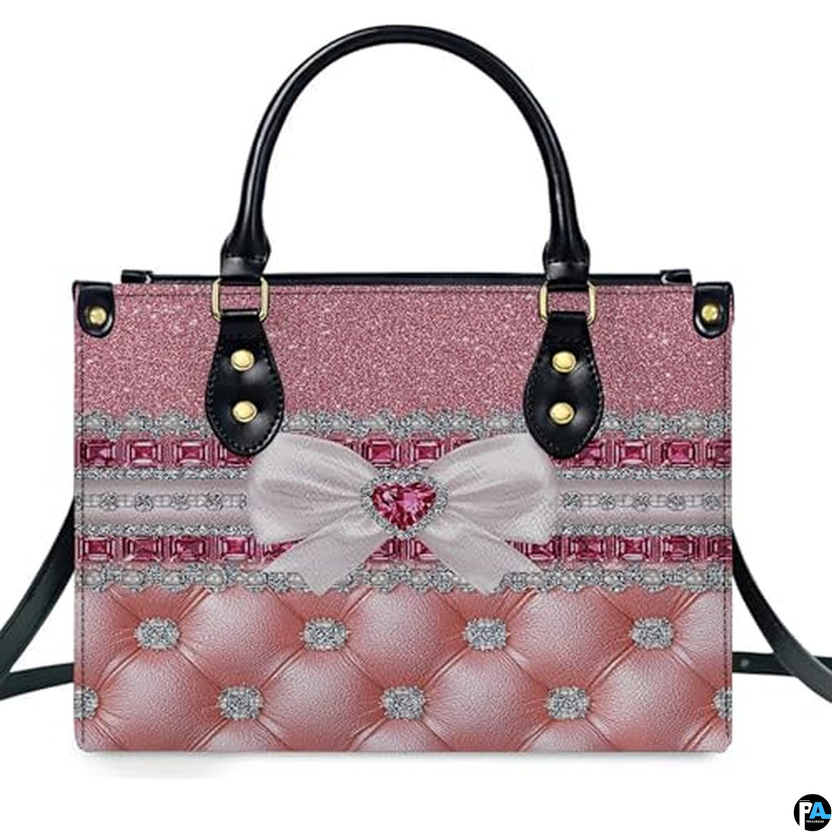 Personalized Pink Quilted Jewel Bow Handbag, Removable Strap