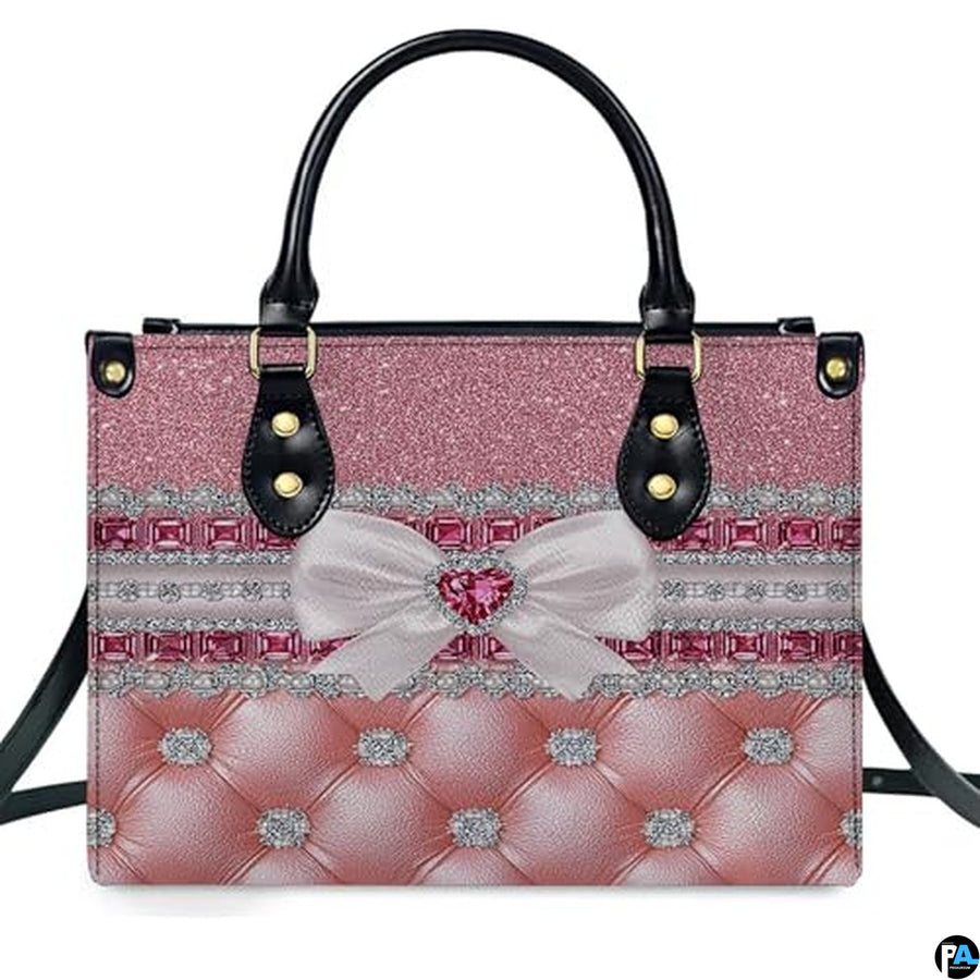 Personalized Pink Quilted Jewel Bow Handbag, Removable Strap