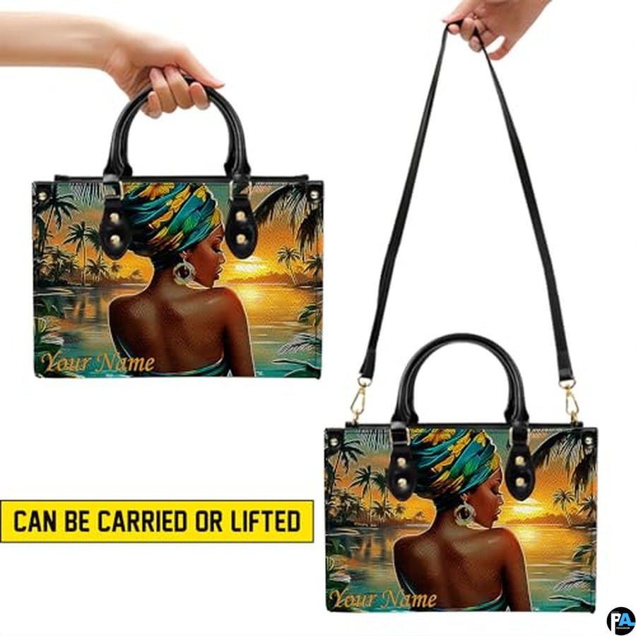 Personalized Black Women Leather Bag, Custom Name African Purses and Handbags Gifts for Mom Birthday Christmas Mothers Day