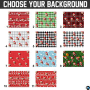 Background pattern options diagram displaying festive designs including pine needles, plaids, and snowflakes