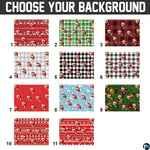 Background pattern options diagram displaying festive designs including pine needles, plaids, and snowflakes