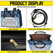 Visual showcase detailing corner hardware accents, top opening view, and floral patterned front panel.