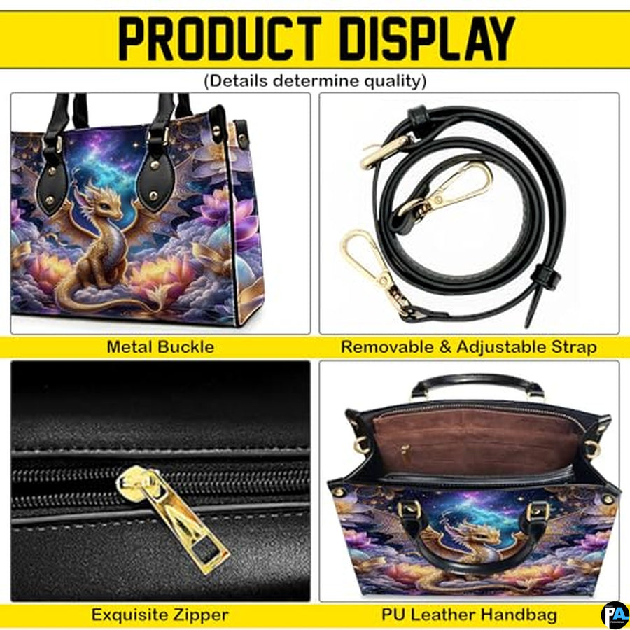 Personalized Dragon Leather Handbag, Fantasy Gothic Purse for Women, Mythical Shoulder Bag Gift for Dragon Lovers