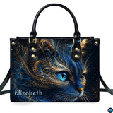 Fractal Gold and Cosmic Blue Cat Celestial Art Design