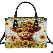 Highland Cow Leather Handbag Custom Cow Purse for Women Country Farm PU Leather Tote Gifts for Farmers Girls Mom Gift