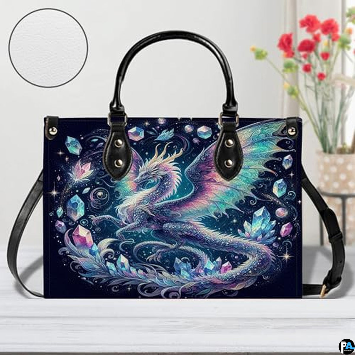 Personalized Dragon Leather Handbag, Fantasy Gothic Purse for Women, Mythical Shoulder Bag Gift for Dragon Lovers
