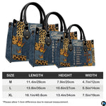Measurement comparison graphic showing dimensional variations for Christian cross butterfly handbag