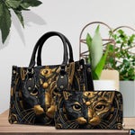 Black Cat Leather Bag – Vintage Cat Art Handbag, Stylish Animal-Themed Purse, Unique Gift for Cat Lovers