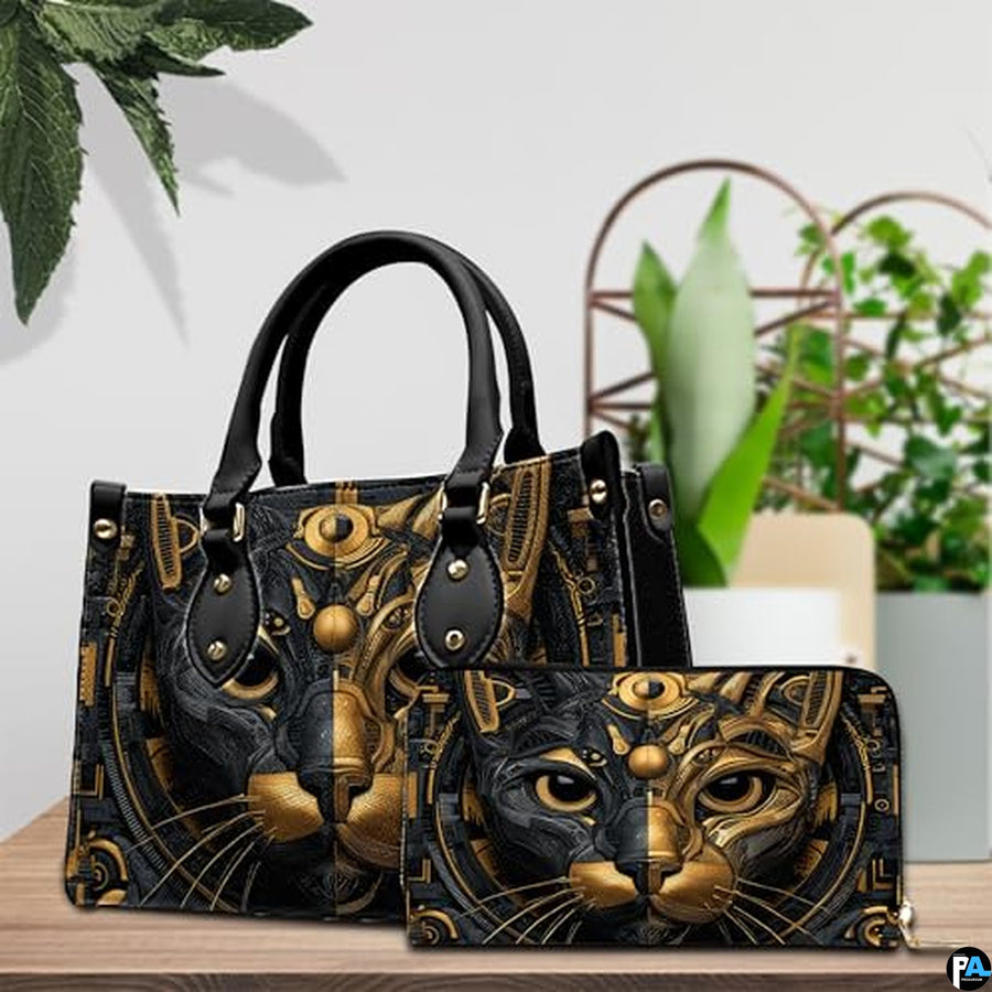 Black Cat Leather Bag – Vintage Cat Art Handbag, Stylish Animal-Themed Purse, Unique Gift for Cat Lovers