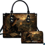 Personalized Witch Handbag with Purse, Custom Name Gothic Leather Bag Set for Women, Halloween Shoulder Bag, Witch Gift