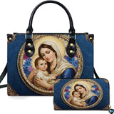 Sapphire Baroque Madonna and Child Handbag and Matching Wallet Set