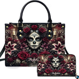 Dia de los Muertos Sugar Skull Gothic Rose Handbag and Matching Wallet Set