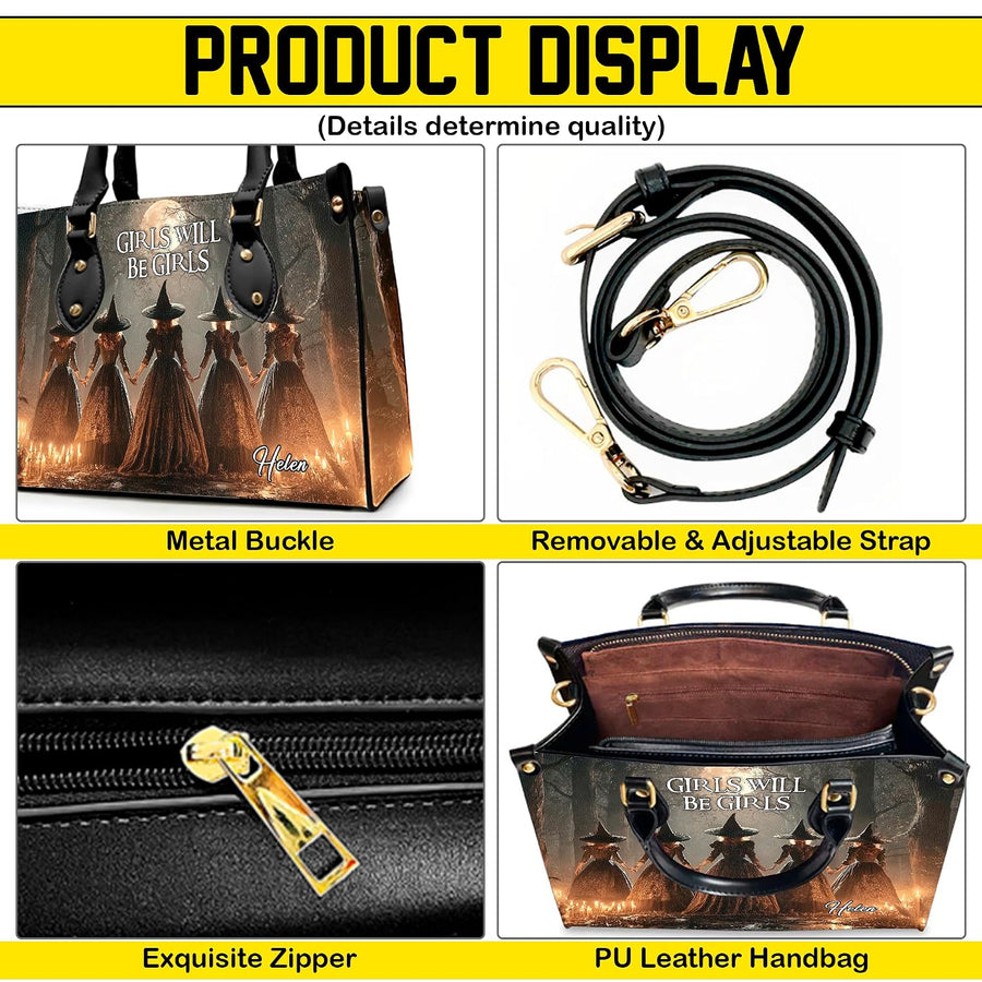 PREAUREUM "{split_values}" Personalized {collection_title} Leather Handbag