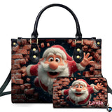 Cartoon Santa Bursting Brick Wall Handbag and Matching Wallet Set
