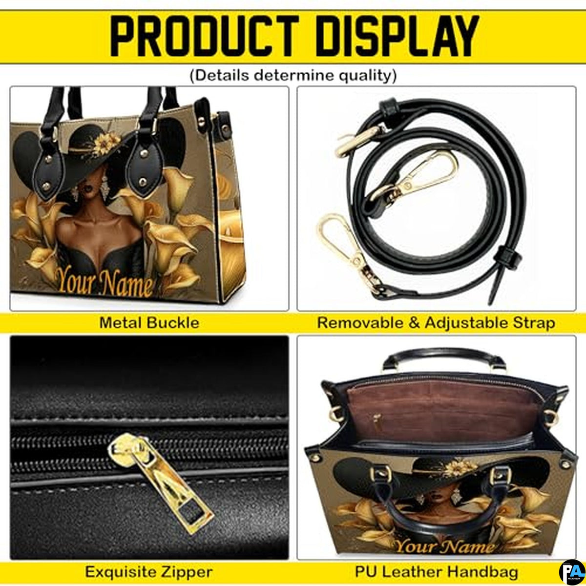 Personalized Black Women Leather Bag, Custom Name African Purses and Handbags Gifts for Mom Birthday Christmas Mothers Day