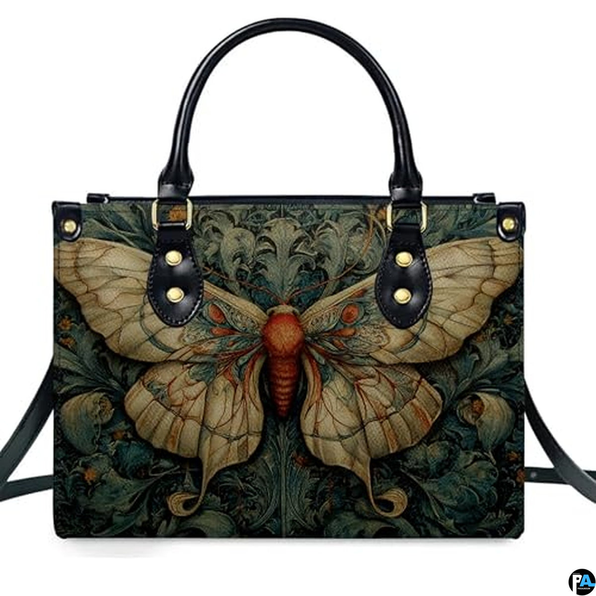 Personalized Butterfly Leather Handbag – Gothic Moon Bag with Adjustable Strap and Matching Witchcore Purse for Women