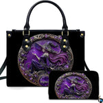 Personalized Halloween Leather Handbag – Custom Witch 3D Printing Effect Purses For Women – Spooky Gothic Shoulder Bag