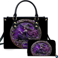 Personalized Halloween Leather Handbag – Custom Witch 3D Printing Effect Purses For Women – Spooky Gothic Shoulder Bag