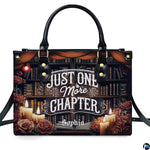 Front view of library bookshelf handbag displaying glowing candlelight and dusty roses.