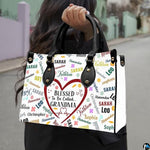 Mothers Day Gift Leather Bag- Personalized Grandmas Purse With Grandkids Names, Grandma Handbag Birthday Gifts For Mom Women