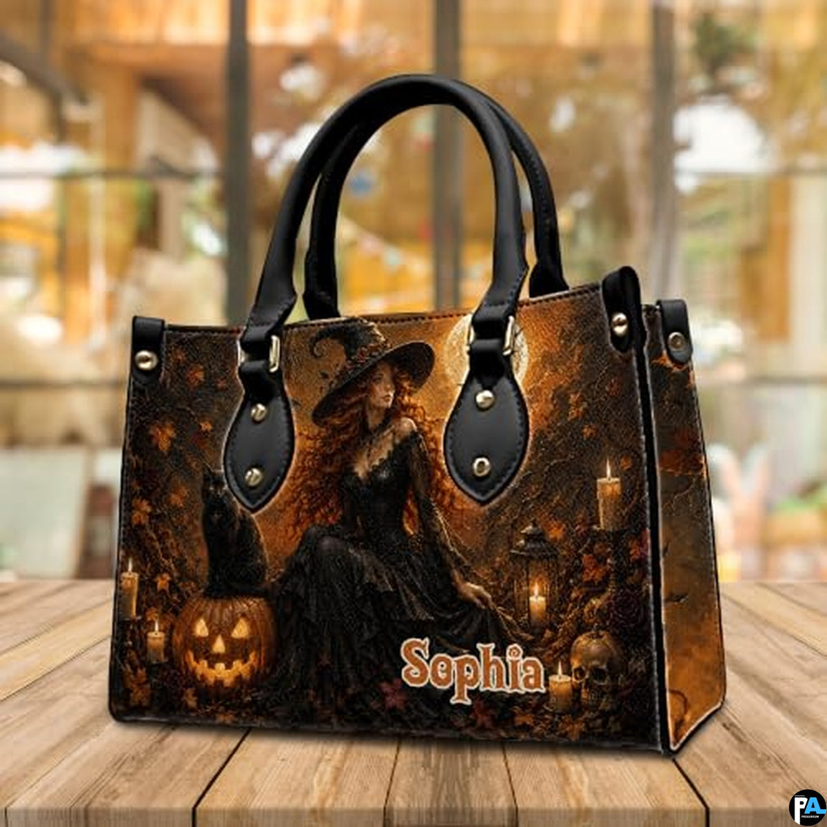 Personalized Witch Handbag with Purse, Custom Name Gothic Leather Bag Set for Women, Halloween Shoulder Bag, Witch Gift