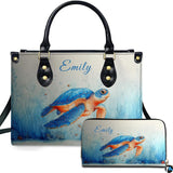 Watercolor Coastal Sea Turtle Handbag & Wallet Set