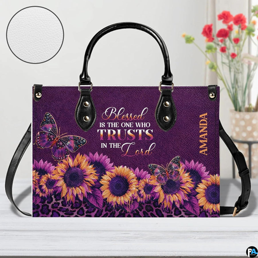 Side perspective view of purple sunflower accessory on plain studio background