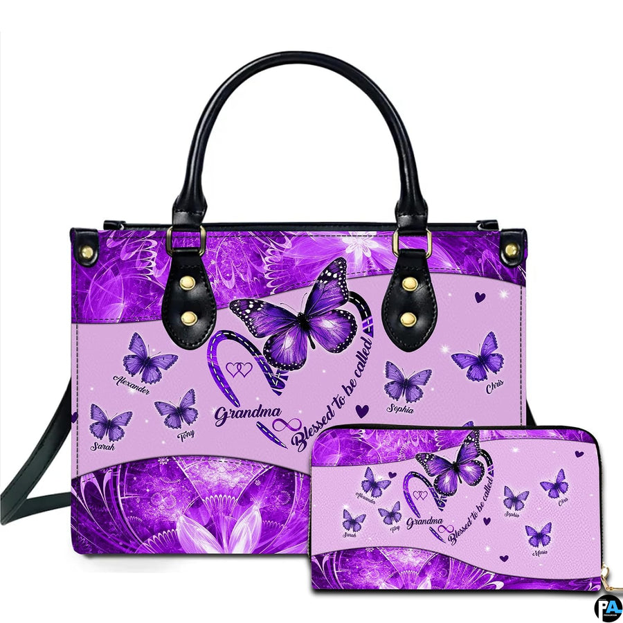 Mothers Day Gift Leather Bag- Personalized Grandmas Purse With Grandkids Names, Grandma Handbag Birthday Gifts For Mom Women