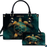 Emerald Gold Filigree Sea Turtle Handbag & Wallet Set