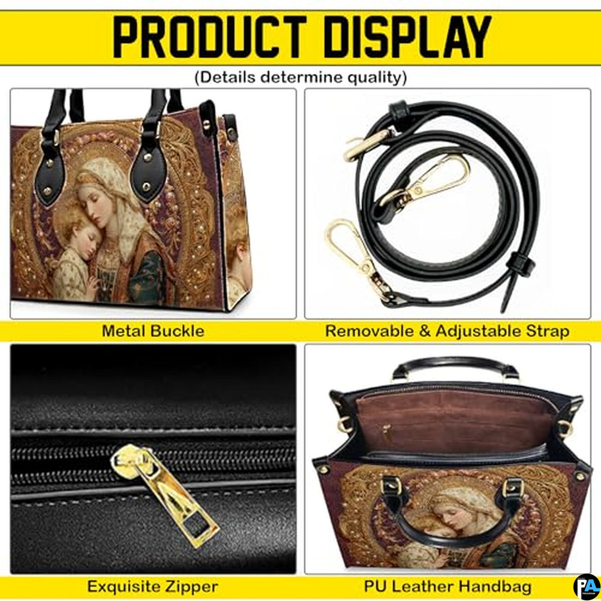 Custom Catholic Virgin Mary Leather Bag, Personalized Name Handbags and Purses for Christian Women Religious Bag Gifts