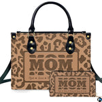 Studio presentation of tan leopard print design beside matching rectangular companion accessory.
