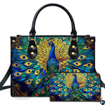 Peacock stained glass pattern handbag with matching wallet